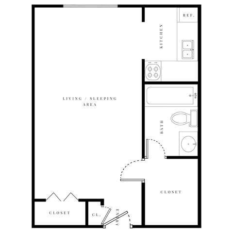 Floor plan for studio, 1 bath, 441 sqft